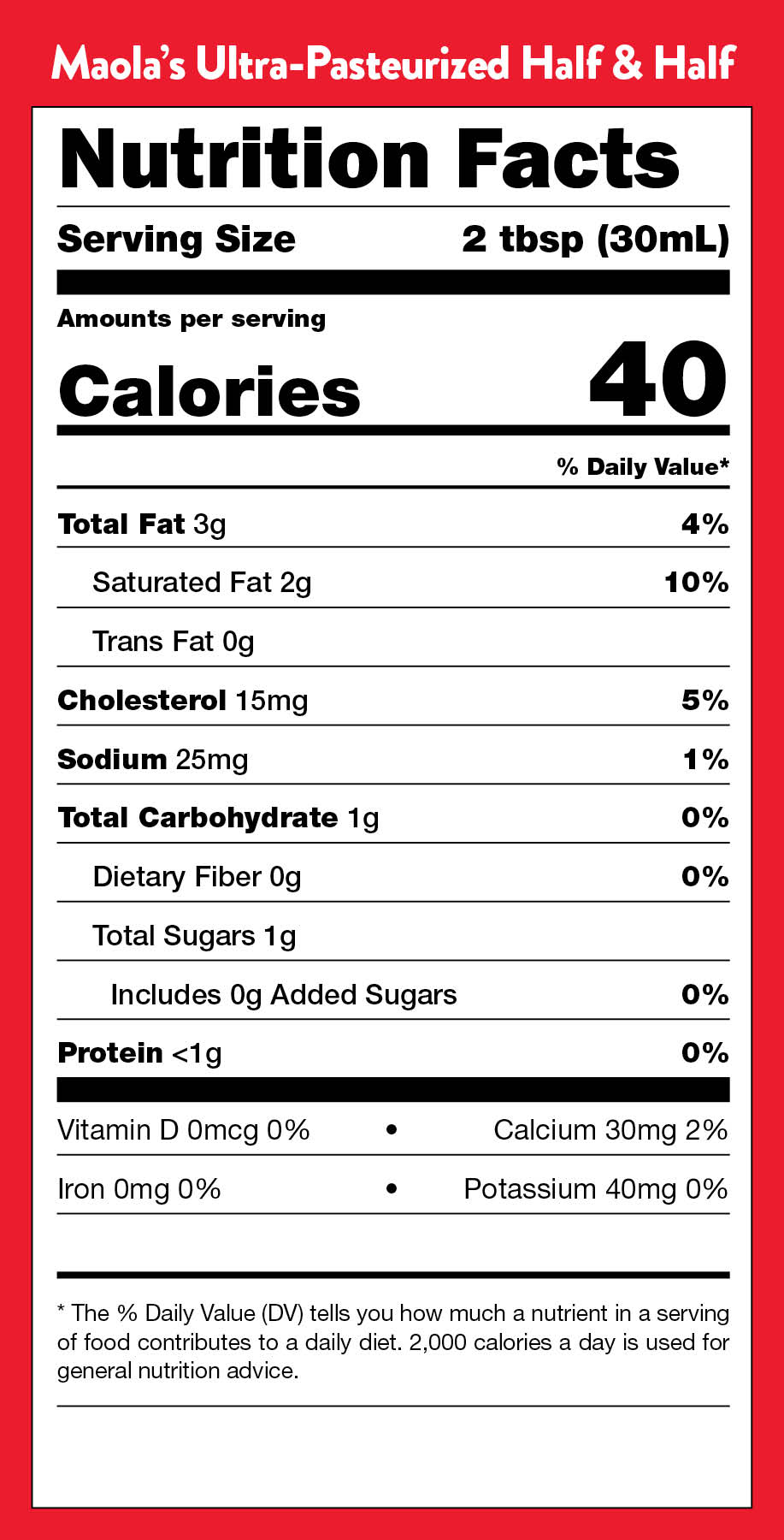 Half and Half Nutrition